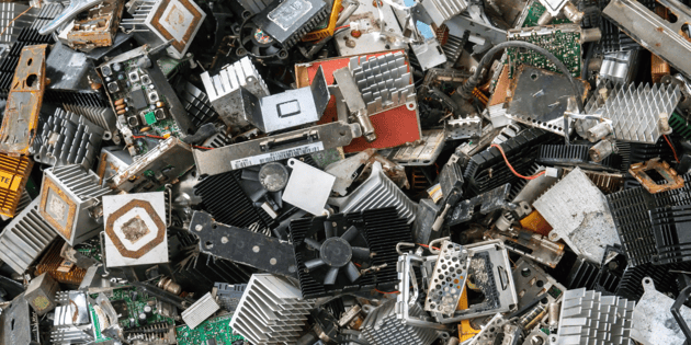 Top down view of pile of e-waste