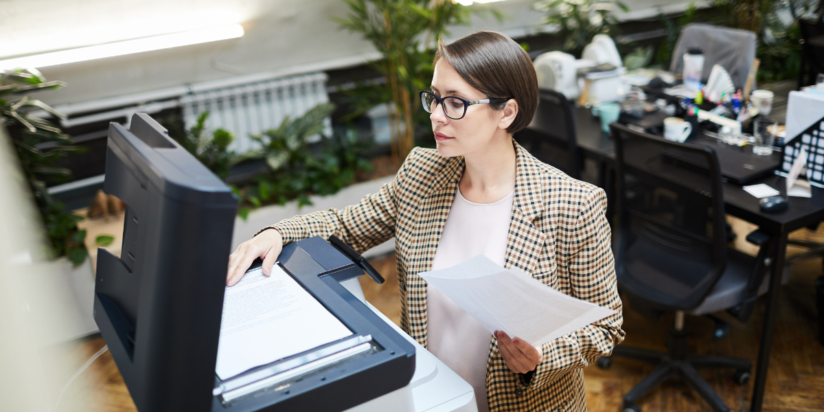 Woman scanning document