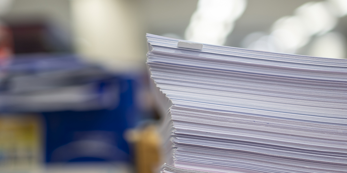 stack of papers in an office